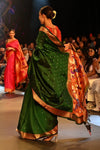 Swarajya ~ Times Fashion Week Exclusive ~ Handloom Pure Silk Paithani with Fancy Peacock Pallu in Royal Green - verymuchindian.com
