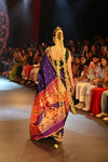 Swarajya ~ Times Fashion Week Exclusive ~ Handloom Pure Silk Paithani with Fancy Peacock Pallu with Embroidered Border in Royal Blue - verymuchindian.com