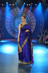 Swarajya ~ Times Fashion Week Exclusive ~ Handloom Pure Silk Paithani with Fancy Peacock Pallu with Embroidered Border in Royal Blue - verymuchindian.com