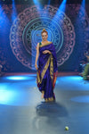 Swarajya ~ Times Fashion Week Exclusive ~ Handloom Pure Silk Paithani with Fancy Peacock Pallu with Embroidered Border in Royal Blue - verymuchindian.com