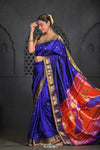 Swarajya ~ Times Fashion Week Exclusive ~ Handloom Pure Silk Paithani with Fancy Peacock Pallu with Embroidered Border in Royal Blue - verymuchindian.com