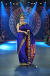 Swarajya ~ Times Fashion Week Exclusive ~ Handloom Pure Silk Paithani with Fancy Peacock Pallu with Embroidered Border in Royal Blue - verymuchindian.com