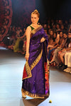 Swarajya ~ Times Fashion Week Exclusive ~ Handloom Pure Silk Paithani with Fancy Peacock Pallu with Embroidered Border in Royal Blue - verymuchindian.com
