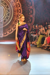 Swarajya ~ Times Fashion Week Exclusive ~ Handloom Pure Silk Paithani with Fancy Peacock Pallu with Embroidered Border in Royal Blue - verymuchindian.com