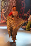 Swarajya ~ Times Fashion Week Exclusive ~ Handloom Pure Silk Paithani with Lotus Tawa Pallu in Starlight Grey - verymuchindian.com