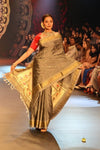 Swarajya ~ Times Fashion Week Exclusive ~ Handloom Pure Silk Paithani with Lotus Tawa Pallu in Starlight Grey - verymuchindian.com