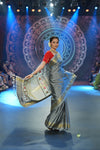 Swarajya ~ Times Fashion Week Exclusive ~ Handloom Pure Silk Paithani with Lotus Tawa Pallu in Starlight Grey - verymuchindian.com
