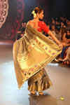 Swarajya ~ Times Fashion Week Exclusive ~ Handloom Pure Silk Paithani with Lotus Tawa Pallu in Starlight Grey - verymuchindian.com
