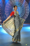 Swarajya ~ Times Fashion Week Exclusive ~ Handloom Pure Silk Paithani with Lotus Tawa Pallu in Starlight Grey - verymuchindian.com