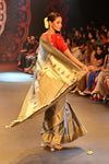 Swarajya ~ Times Fashion Week Exclusive ~ Handloom Pure Silk Paithani with Lotus Tawa Pallu in Starlight Grey - verymuchindian.com