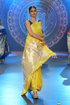 Swarajya ~ Times Fashion Week Exclusive ~ Handloom Pure Silk Paithani with Lotus Tawa Pallu in Sunlight Yellow - verymuchindian.com
