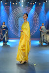 Swarajya ~ Times Fashion Week Exclusive ~ Handloom Pure Silk Paithani with Lotus Tawa Pallu in Sunlight Yellow - verymuchindian.com