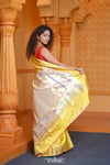 Swarajya ~ Times Fashion Week Exclusive ~ Handloom Pure Silk Paithani with Lotus Tawa Pallu in Sunlight Yellow - verymuchindian.com