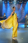 Swarajya ~ Times Fashion Week Exclusive ~ Handloom Pure Silk Paithani with Lotus Tawa Pallu in Sunlight Yellow - verymuchindian.com