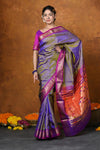 Swarajya ~ Times Fashion Week Exclusive ~ Handloom Pure Silk Paithani With Most Traditional Double Pallu Saree ~ Dual Tone Lavender - verymuchindian.com