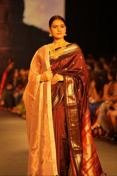 Swarajya ~ Times Fashion Week Exclusive ~ Handloom Pure Silk Paithani with Unique Elephant Pallu in Rich Maroon - verymuchindian.com