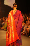 Swarajya ~ Times Fashion Week Exclusive ~ Handloom Swarajya ~ All Over Pure Silk Paithani Saree with Floral Handwork in Zari in Red - verymuchindian.com