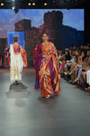 Swarajya ~ Times Fashion Week Exclusive ~ Handloom Swarajya ~ All Over Pure Silk Paithani Saree with Floral Handwork in Zari in Red - verymuchindian.com