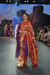 Swarajya ~ Times Fashion Week Exclusive ~ Handloom Swarajya ~ All Over Pure Silk Paithani Saree with Floral Handwork in Zari in Red - verymuchindian.com