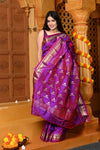 Swarajya ~ Times Fashion Week Exclusive ~ Limited Edition Pure Silk Paithani with Asawali Pallu & Asawali Buttis in Exquisite Dual Tone Pink Purple - verymuchindian.com