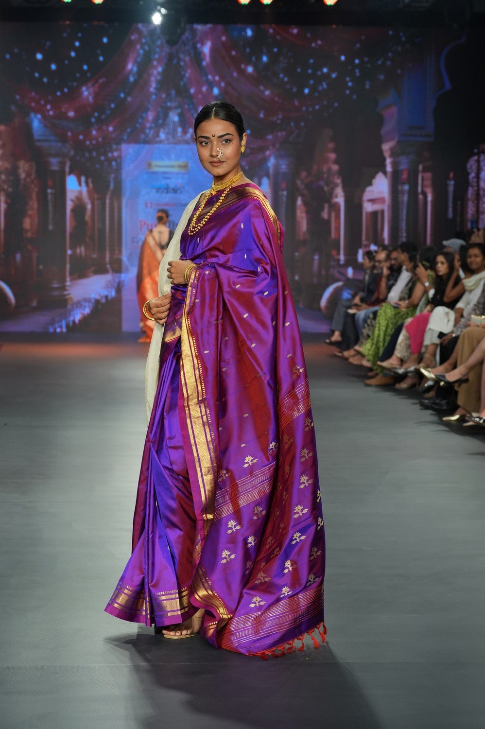 Swarajya ~ Times Fashion Week Exclusive ~ Limited Edition Pure Silk Paithani with Asawali Pallu & Asawali Buttis in Exquisite Dual Tone Pink Purple - verymuchindian.com