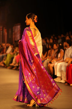 Swarajya ~ Times Fashion Week Exclusive ~ Limited Edition Pure Silk Paithani with Asawali Pallu & Asawali Buttis in Exquisite Dual Tone Pink Purple - verymuchindian.com