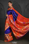 Swarajya ~ Times Fashion Week Exclusive ~ Premium! Handloom Pure Silk Half Over Paithani with Floral Theme in Royal Blue - verymuchindian.com
