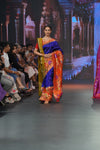 Swarajya ~ Times Fashion Week Exclusive ~ Premium! Handloom Pure Silk Half Over Paithani with Floral Theme in Royal Blue - verymuchindian.com