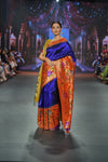 Swarajya ~ Times Fashion Week Exclusive ~ Premium! Handloom Pure Silk Half Over Paithani with Floral Theme in Royal Blue - verymuchindian.com