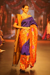 Swarajya ~ Times Fashion Week Exclusive ~ Premium! Handloom Pure Silk Half Over Paithani with Floral Theme in Royal Blue - verymuchindian.com