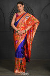 Swarajya ~ Times Fashion Week Exclusive ~ Premium! Handloom Pure Silk Half Over Paithani with Floral Theme in Royal Blue - verymuchindian.com