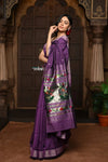 Swarajya ~ Times Fashion Week Exclusive ~ Pure Cotton Paithani Saree with Exquisite Asawali Pallu in Gleaming Violet - verymuchindian.com