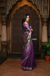 Swarajya ~ Times Fashion Week Exclusive ~ Pure Cotton Paithani Saree with Exquisite Asawali Pallu in Gleaming Violet - verymuchindian.com