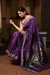 Swarajya ~ Times Fashion Week Exclusive ~ Pure Cotton Paithani Saree with Exquisite Asawali Pallu in Gleaming Violet - verymuchindian.com