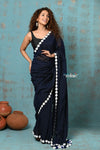 Taapsee ~ Designer! Pure Mul Cotton Saree with Sleek Border ~ Dark Blue - verymuchindian.com