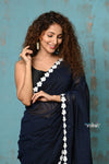Taapsee ~ Designer! Pure Mul Cotton Saree with Sleek Border ~ Dark Blue - verymuchindian.com