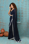 Taapsee ~ Designer! Pure Mul Cotton Saree with Sleek Border ~ Dark Blue - verymuchindian.com