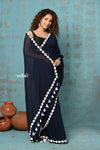 Taapsee ~ Designer! Pure Mul Cotton Saree with Sleek Border ~ Dark Blue - verymuchindian.com
