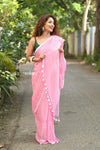 Taapsee ~ Designer! Pure Mul Cotton Saree with Sleek Border ~ Rose Pink - verymuchindian.com