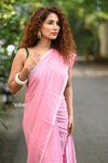Taapsee ~ Designer! Pure Mul Cotton Saree with Sleek Border ~ Rose Pink - verymuchindian.com