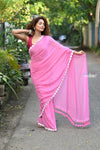Taapsee ~ Handloom Pure Mul Cotton Saree With Sleek Border - Wisteria Pink - verymuchindian.com