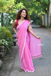 Taapsee ~ Handloom Pure Mul Cotton Saree With Sleek Border - Wisteria Pink - verymuchindian.com