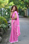 Taapsee ~ Handloom Pure Mul Cotton Saree With Sleek Border - Wisteria Pink - verymuchindian.com