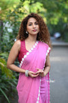 Taapsee ~ Handloom Pure Mul Cotton Saree With Sleek Border - Wisteria Pink - verymuchindian.com