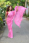 Taapsee ~ Handloom Pure Mul Cotton Saree With Sleek Border - Wisteria Pink - verymuchindian.com