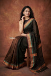 Tarang 2.0 ~ Handloom Cotton Silk Sleek Designer Border in Black - verymuchindian.com