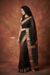 Tarang 2.0 ~ Handloom Cotton Silk Sleek Designer Border in Black - verymuchindian.com