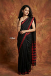 Tarang 2.0 ~ Handloom Cotton Silk Sleek Designer Border in Black Red - verymuchindian.com