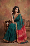 Tarang 2.0 ~ Handloom Cotton Silk Sleek Designer Border in Blue Green - verymuchindian.com