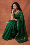Tarang 2.0 ~ Handloom Cotton Silk Sleek Designer Border in Dark Green - verymuchindian.com